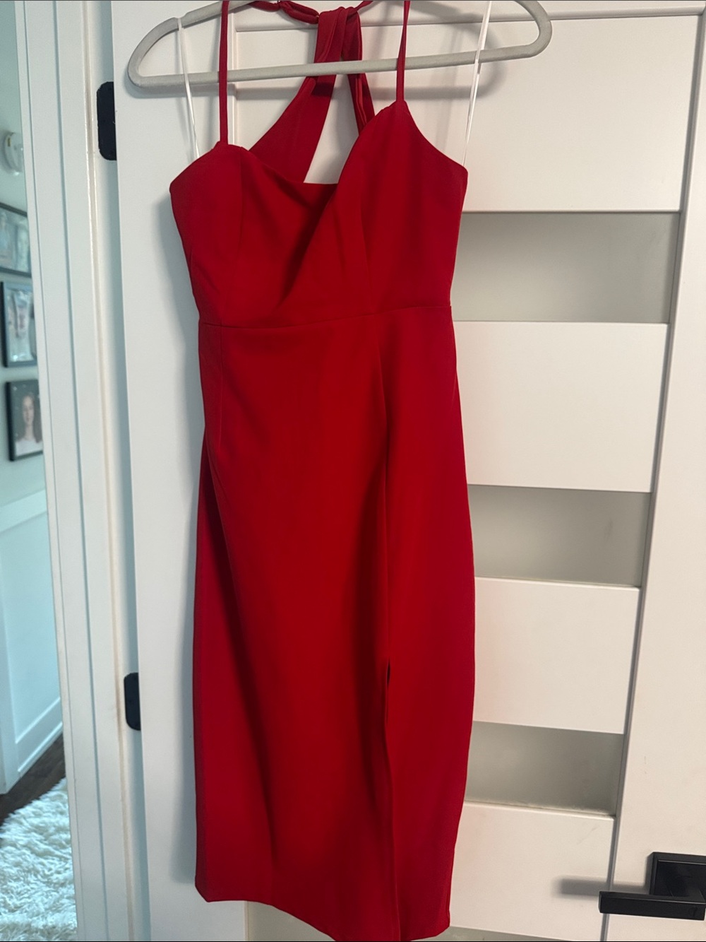 Hello Molly Red Halter Midi Dress with Twist Neck